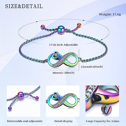 Urn for Ashes Infinity Bracelet for Women Girl Cubic Zirconia Cremation Keepsake Jewelry Gift for Human - color: Customize