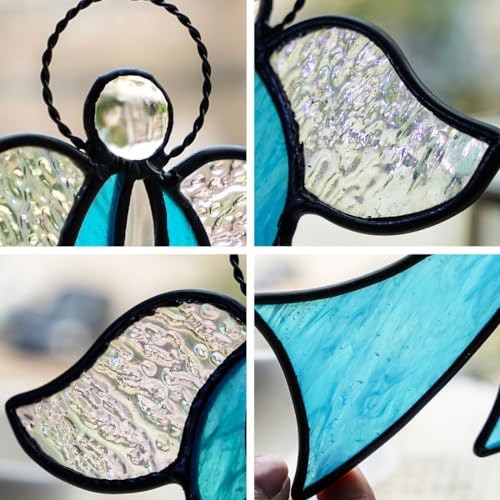 Angel Stained Glass Suncatcher for Window Blue Awareness Ribbon | Angel Stained Glass Suncatcher Blue Awareness Ribbon,Angel Stained Glass Window Hanging,Angels Gifts for Women Mom Grandma ﻿ - color: D