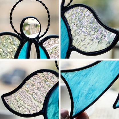 Angel Stained Glass Suncatcher for Window Blue Awareness Ribbon | Angel Stained Glass Suncatcher Blue Awareness Ribbon,Angel Stained Glass Window Hanging,Angels Gifts for Women Mom Grandma ﻿ - color: D