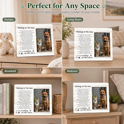 Pet Memorial Photo Frame - Waiting At The Door Dog Wooden Tabletop Picture Frame - Sympathy Memorial Gifts For Loss Of Dog Cat Owner - In Loving Memory Frame Favors -72 - style: YuHong-Photo Frame-B72