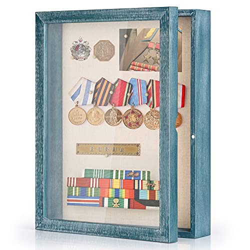 Love-KANKEI Deep Large Shadow Box 11x14,Wood Frame,Memory Box,Rustic Blue - color: Blue, size: 11 x 14