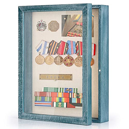 Love-KANKEI Deep Large Shadow Box 11x14,Wood Frame,Memory Box,Rustic Blue - color: Blue, size: 11 x 14