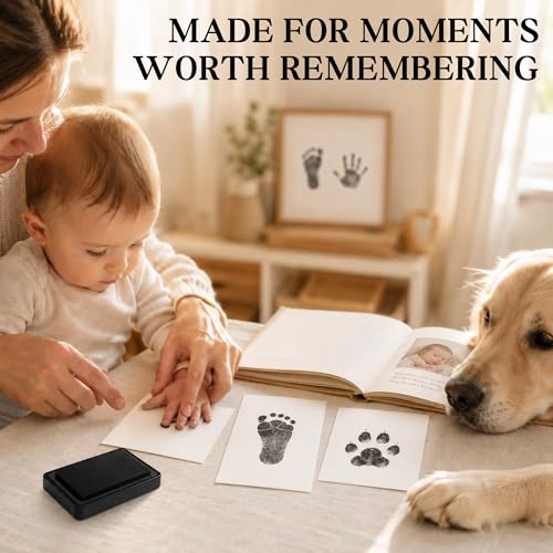 ReignDrop Baby Ink Pad for Hand and Footprints, Non-Toxic Acid-Free Keepsake Kit, Smudge-Proof Archival Ink Wipes Off Skin, for Scrapbook, Photo Album, Frames & Pet Paws, Baby Gift (Black) - color: Black