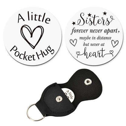ShiQiao Spl Long Distance Relationship Gifts for Sister Pocket Tokens Double Sided Big Little Sister Birthday Christmas Gift for Big Middle Lil Sis Gradaution Gifts with Leather Case - color: Sisters Forever Never Apart