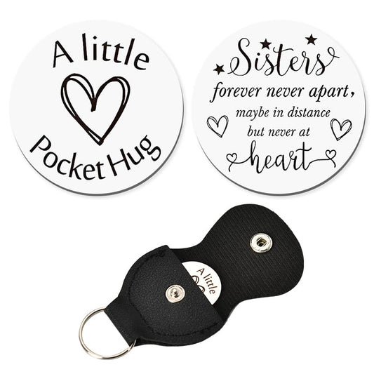 ShiQiao Spl Long Distance Relationship Gifts for Sister Pocket Tokens Double Sided Big Little Sister Birthday Christmas Gift for Big Middle Lil Sis Gradaution Gifts with Leather Case - color: Sisters Forever Never Apart
