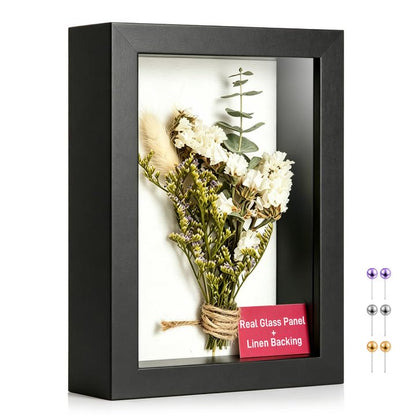 4x6 Small Shadow Box Frame with Ultra-Clear Glass & Soft Linen Back - color: Black+high Definition Panel + Shatter-proof Packaging, size: 4x6