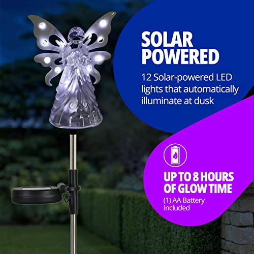 Exhart Garden Solar Lights, Decorative Angel Garden Stake, 12 LEDs, Cute Yard and Pathway Decor, White, 4 x 34 Inch - size: 4 x 34 Inch