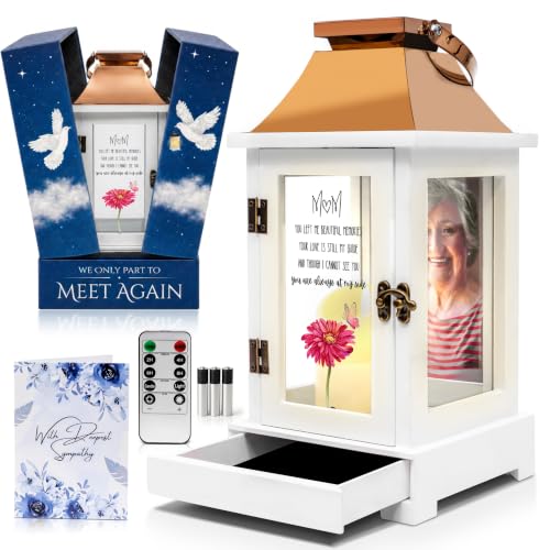 Memorial Lantern with Photo Frame & Keepsake Drawer | Memorial Gifts for Loss of Mom, Mother | Bereavement Gifts, Sympathy Gifts | LED Candle with Timer | Condolences Gift for Loss by STILLWIND - color: Mom / Copper