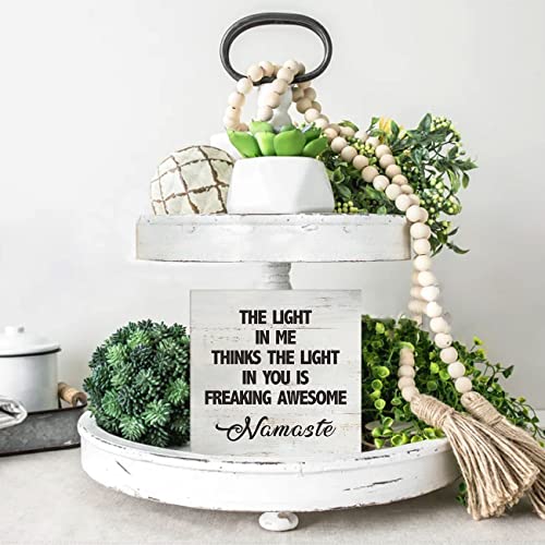 Namaste Quote the Light in Me Thinks the Light in You Wood Box Sign - color: Brown