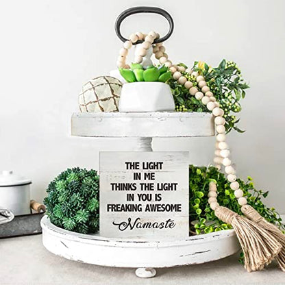 Namaste Quote the Light in Me Thinks the Light in You Wood Box Sign - color: Brown