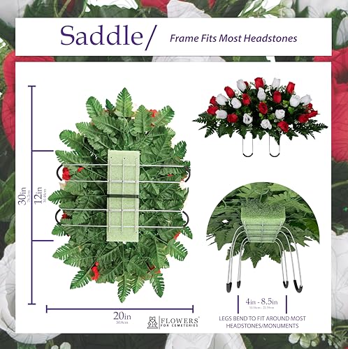 30" Headstone Flower Saddle Artificial Cemetery Flowers - Gravesite Flowers - Red and White Roses - color: Red and White Roses, size: (1) Saddle
