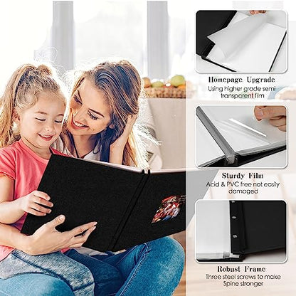Spbapr Large Photo Album Self Adhesive 3x5 4x6 5x7 8x10 Pictures Magnetic Scrapbook 40 Blank Pages Linen Cover DIY Album with A Metal Pen - color: Black, size: 11''x10.6''40pages