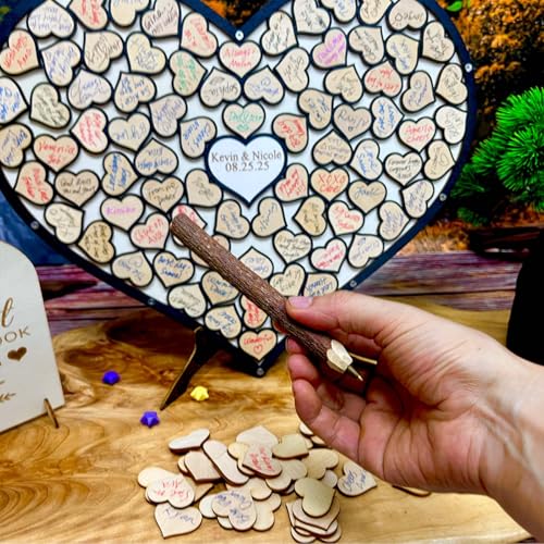 Wedding Guest Book Unique Wooden Heart Alternative GuestBook Bridal Shower Wedding Decoration with 83 Wooden Hearts 1 Sign Pen Set (Black) - color: Black