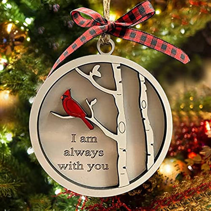 Handmade Memorial Ornament with Cardinals- We are Always with You Wooden Sympathy Grief Gift Memory Ornament in Loving in Remembrance Condolence Sympathy for Loss of Loved One (Single Cardinal)