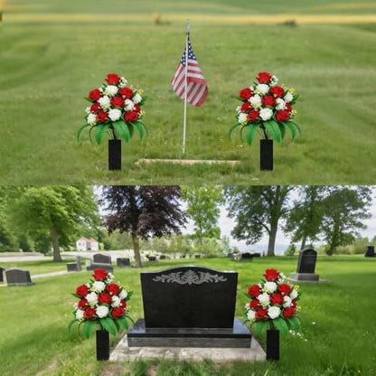2 Sets Artificial Cemetery Flowers, Red + White - color: Red +White