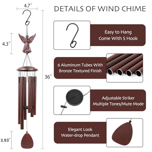 Aluminium Memorial Wind Chimes36 to Outdoor/Indoor Decoration, Classic Sympathy Gift for Bereavement, Loss of Loved One to Bring Comfort & Atmospher (Angel+DIY)