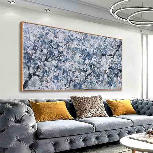 Abstract Blue White Tree Wall Art Decor 24"x48" Framed Wall Art For Bedroom | White Blue Canvas Wall Art For Living Room Kitchen Bathroom Office Wall Decor, Room Wall Decor, Abstract Artwork For Walls - color: Blue White, size: 48"L x 24"W