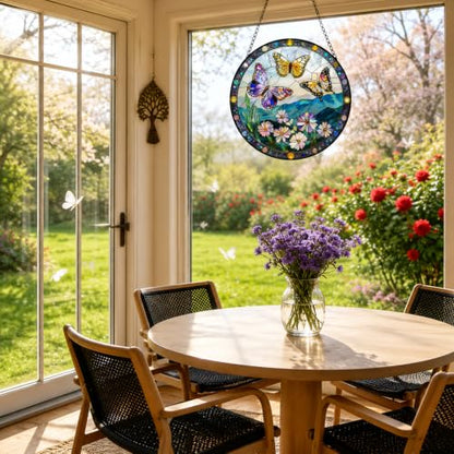 Stained Glass Butterfly Suncatcher Window Hanging Birthday Gifts for Women - color: Butterflies, size: 6.3x6.3 IN