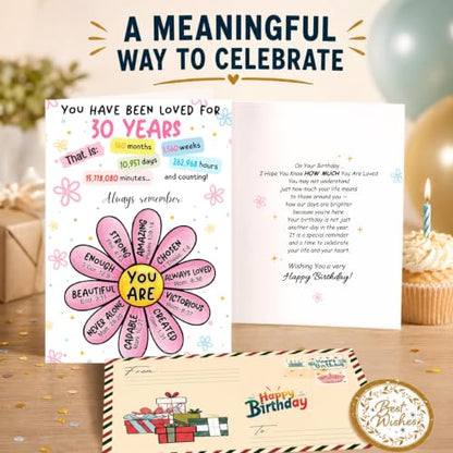 30th Birthday Card for Her, Happy 30th Birthday Card for Him Her with Seal and Envelope, 30 Year Old Birthdayy Cards for Daughter Women, Men Son Friend Sister Brother - color: 30th