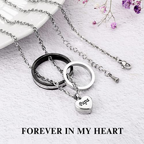XIUDA Cremation Urn Necklace for Ashes Eternal Memory Carved Keepsake Stainless Steel Urn Jewelry Memorial Ash Holder - color: Silver&Black-PAPA