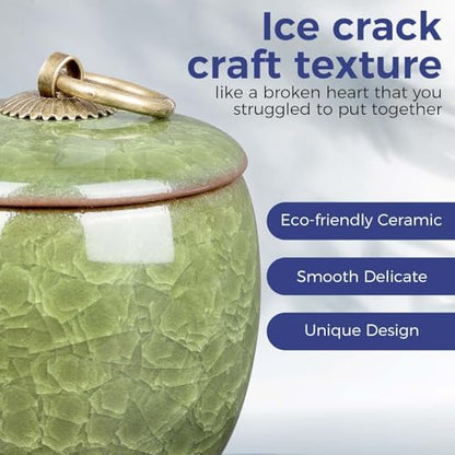 Small Urns for Human Ashes Keepsake, Ceramic Ice Crack Memorial Keepsake Cremation Urns Token Urns Mini Sharing Funeral Urns with Black Premium Box,Light Green - color: Light Green