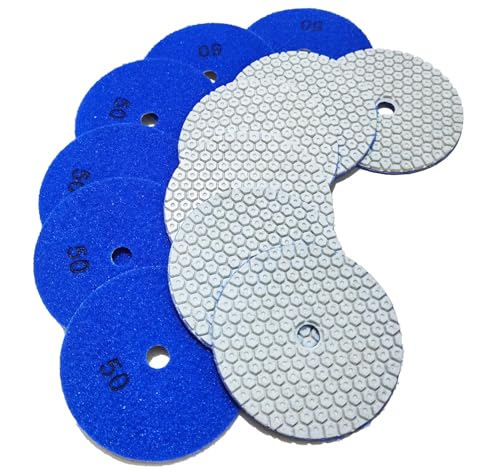 4 Inch New Model Dry Diamond Polishing Pads Grit 50, 1 Box of 6 Piece Dry/Wet Marble Buffing Pad for Granite Marble Quartz Concrete Stones(Need Water for Hard Tile) - color: Blue,50