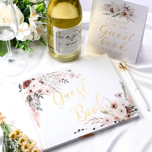 Wedding Guest Book with Pen and Table Sign, 7x9 Inch Photo Guestbook with 88 Lined Pages, Personalized Guestbook Photo Album Sign in Book for Reception Bridal Shower Wedding Birthday Party(Rose) - style: Rose