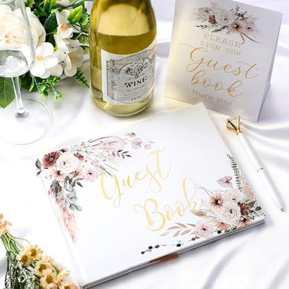 Wedding Guest Book with Pen and Table Sign, 7x9 Inch Photo Guestbook with 88 Lined Pages, Personalized Guestbook Photo Album Sign in Book for Reception Bridal Shower Wedding Birthday Party(Rose) - style: Rose