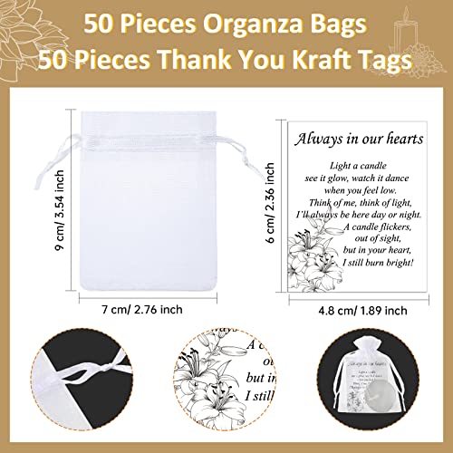 Coume 50 Set Funeral Favors - Tealight Candles, White Candles with Condolence Cards and Organza Bags for Guest Memorial Party (Minimalist) - style: Minimalist