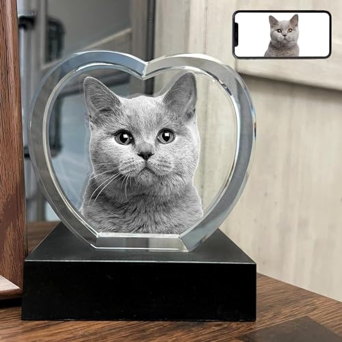 Dog Memorial Gifts for Pet Loss – Personalized Crystal Photo for Dogs & Cats, Custom Laser Etched Crystal (Medium Heart) - size: Medium Heart