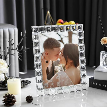 Luxury Crystal Picture Photo Frame,Grid Diamond Craft,Crystal Wedding Frame of Keepsake Photo Frames, Tabletop Display Decor Frame, Clear with Gift Box (8" x 10") - size: 8"x10"
