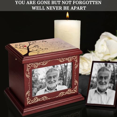 ADMLC Cremation Urns for Human Ashes Adult Up to 200 IBS with Photo Frame | 100% Wooden Handcrafted Memorial Keepsake Urn for Ashes,Funeral Burial Caskets Urn Suitable for Male Female Men Women Dad Mom