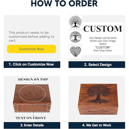 Personalized Wooden Tree of Life Cremation Urn for Human & Pet Ashes, Memorial Funeral Burial Urn for Men, Adults, Women, Male Dogs & Cats, Custom Sizes XS to XXL (12–250 lbs Capacity) - Sympathy Gift