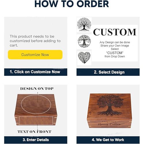 Personalized Rosewood Cremation Urn for Human or Pet Ashes, Engraved Tree of Life Wooden Memorial Urn Box, Funeral Keepsake Urn for Adults, Male or Female, Custom Sizes XS to XXL (12–250 lbs Capacity)
