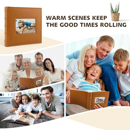 Photo Album Hold 200 4x6 Photos with Front Window for DIY (Brown) - color: Brown