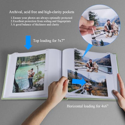 1DOT2 Photo Album with Writing Space, 100 Pages, Linen Cover, Sage Green - color: Sage Green