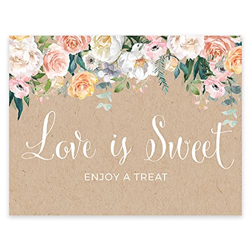 Andaz Press Peach Kraft Brown Rustic Floral Garden Party Wedding Collection, Party Signs, Love is Sweet, Enjoy a Treat Dessert Table Sign, 8.5x11-inch, 1-Pack - color: Dessert Table Love Is Sweet