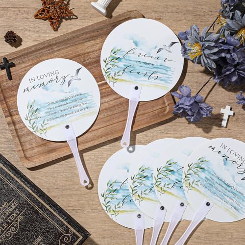 Teling 50 Pcs Funeral Favors Fans Memorial Plastic Celebration of Life Handheld Fans with Plastic Handle Hand for Funeral Guests Services Condolence Sympathy Gift Supplies(Sea Mew) - style: Sea Mew