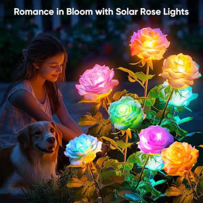 Solar Rose Lights Outdoor: 10 Pack LED Flower Lights Garden Decor - size: 10 Pack