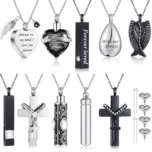 Jexine 10 Pcs Urn Necklace Cremation Jewelry for Men - color: Black, White