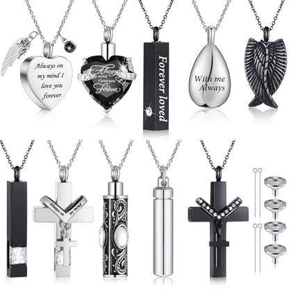 Jexine 10 Pcs Urn Necklace Cremation Jewelry for Men - color: Black, White