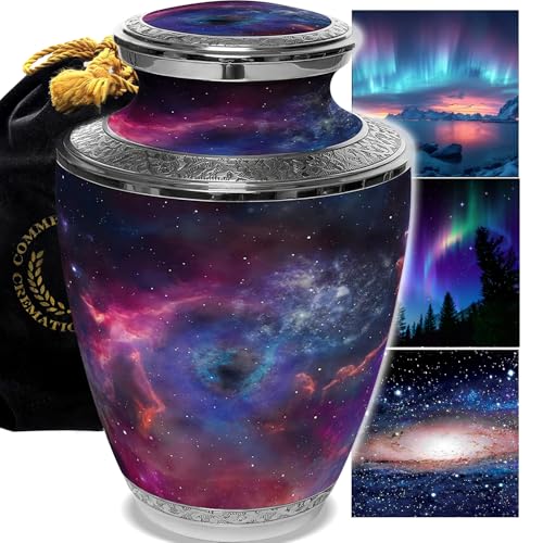 Cosmic Galaxy Cremation Urns for Human Ashes Adult Female Urns for Ashes | Large Galaxy Cremation Urn for Ashes Adult Female & Male, Metal, Threaded Lid, Felt Bottom - color: Interstellar Nebula, size: Large
