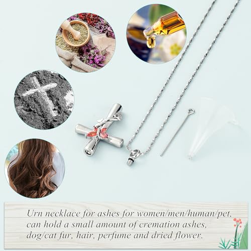Imrsanl Cross with Butterfly Urn Necklaces for Ashes for Women - color: Silver Red