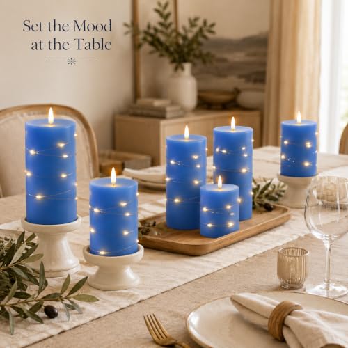 Upinmz Blue Real Wax Flameless Candles, 3-Pack, Remote Timer, String Lights - size: Blue-Wax-3 Pack
