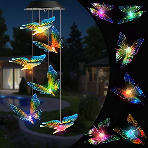 Toodour Solar Wind Chime, Color Changing Wind Chimes Butterfly Gift for Mom | LED Decorative Mobile, Gifts for Grandma, Waterproof Outdoor Decorative Lights for Garden Patio Yard Window Outdoor Decor - color: Butterfly