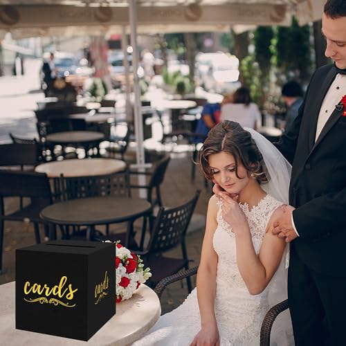 sunepany Black and Gold Gift Card Box for Party Wedding Funeral Birthday Bridal & Baby Shower Retirements Anniversaries, Graduation Card Holder Cardboard Raffle Ticket Voting Ballot with Slot