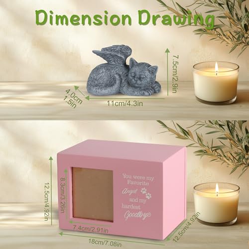 Cat Urns for Ashes, Pink Wooden Keepsake with Photo Frame