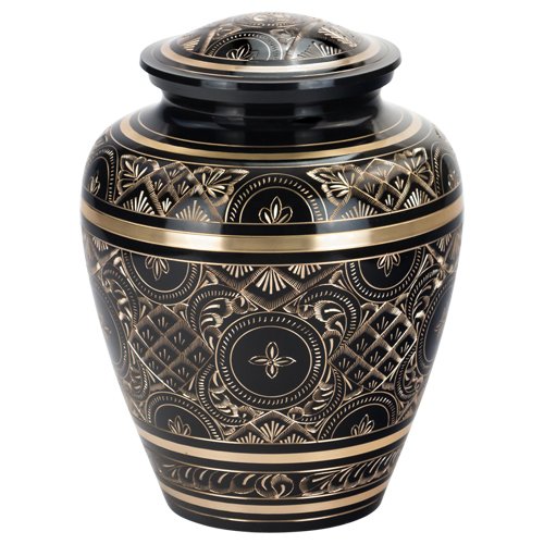 Black Elegance Brass Cremation Urn for Ashes, Brass, Black Urn, Adult Sized Cremation Urn, 9.25 Inches High