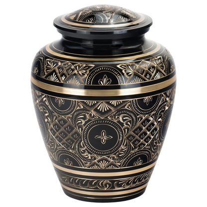 Black Elegance Brass Cremation Urn for Ashes, Brass, Black Urn, Adult Sized Cremation Urn, 9.25 Inches High