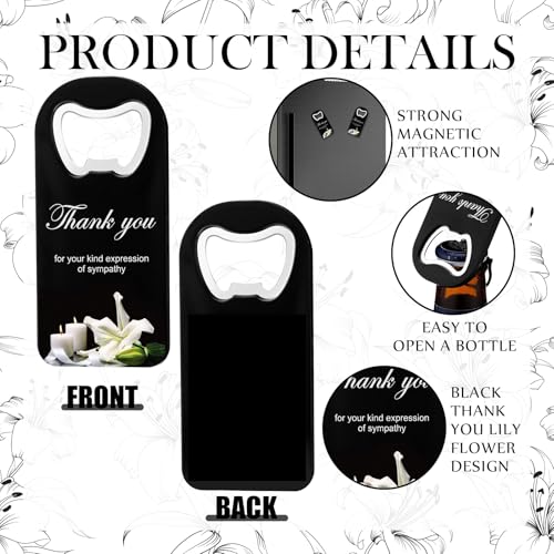 24 Sets Funeral Memorial Gifts Sympathy Gifts for Loss of Loved One Celebration of Life Favor Thank You Remembrance Magnetic Bottle Openers with Funeral Prayer Cards(Black,Thankful) - color: Black, style: Thankful